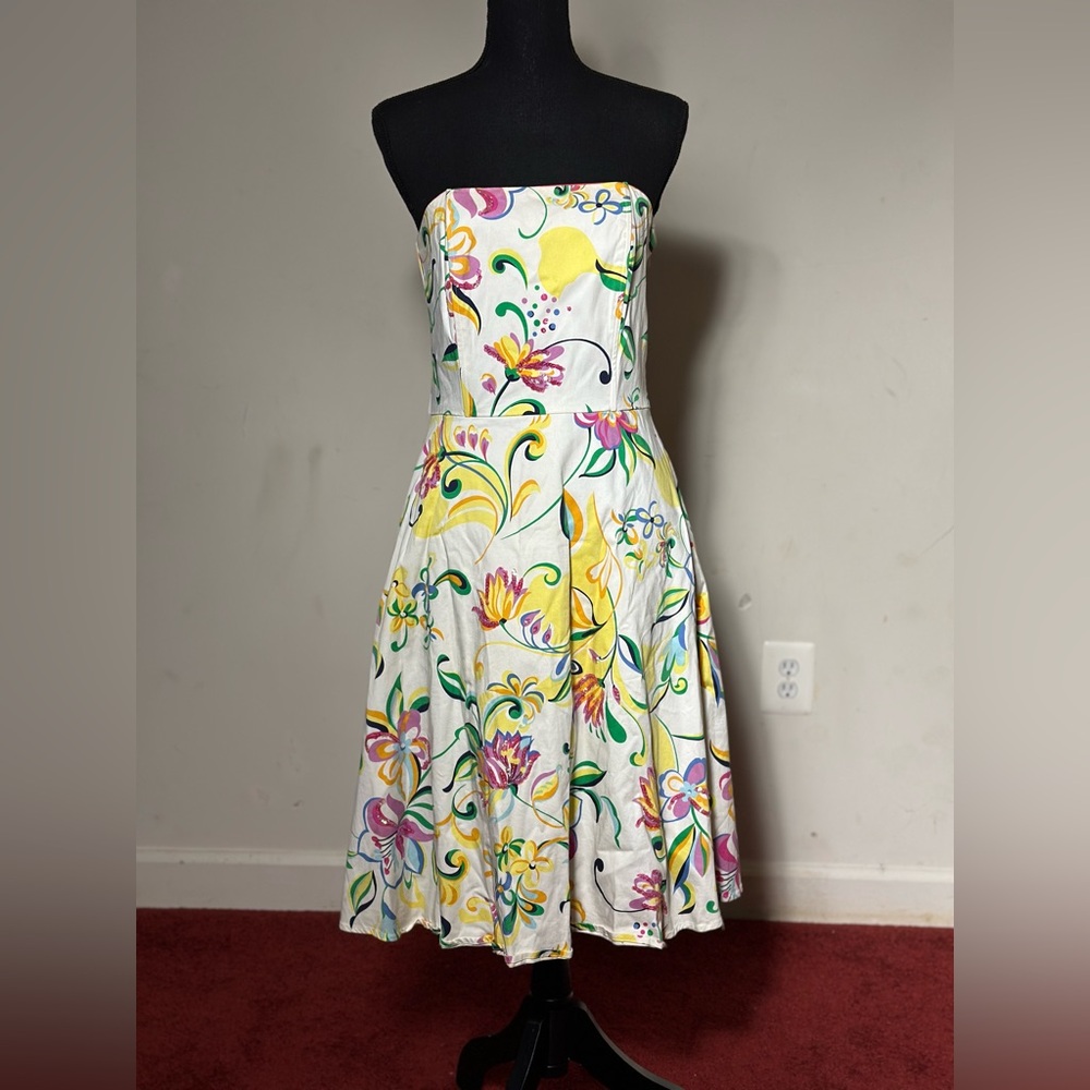 White Bright Color Floral Sequin Strapless Dress